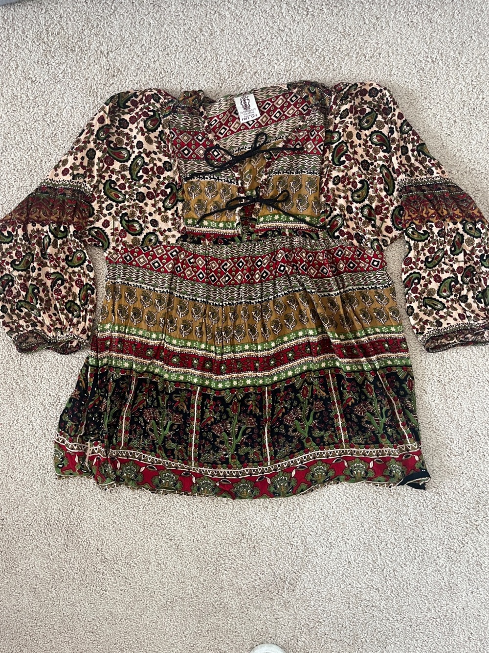 Bohemian Printed Peasant Tunic Top in Multi-Color